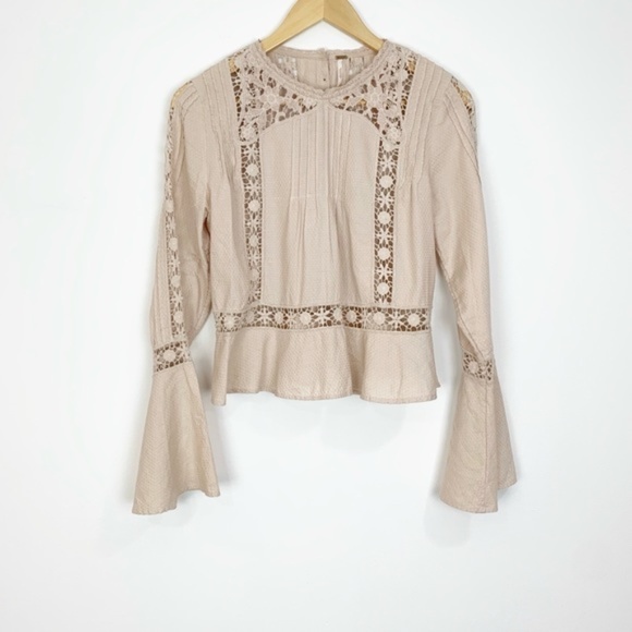 Free People Tops - Free People Boho Bell Sleeve Lace Top Size XSmall